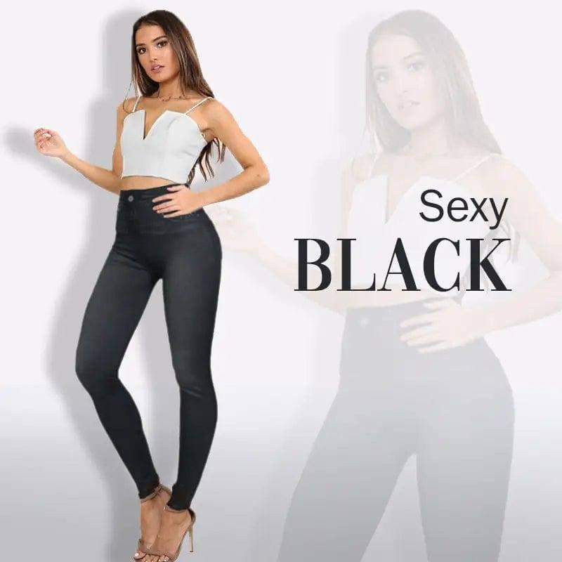 High Rise Waist Skinny Slim Fit Stretch Casual Basic Denim-Black-3