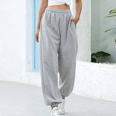 High waist casual track pants-Grey-1