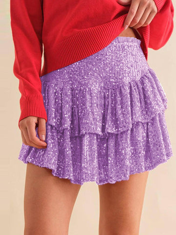 High Waist Sequined Pleated Skirt Women's Clothing Hot Girl-Purple-11