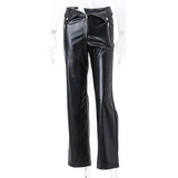 High Waist Straight Loose Wide Leg Casual Pants Leather-5