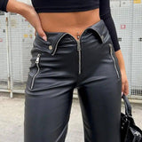High Waist Straight Loose Wide Leg Casual Pants Leather-6