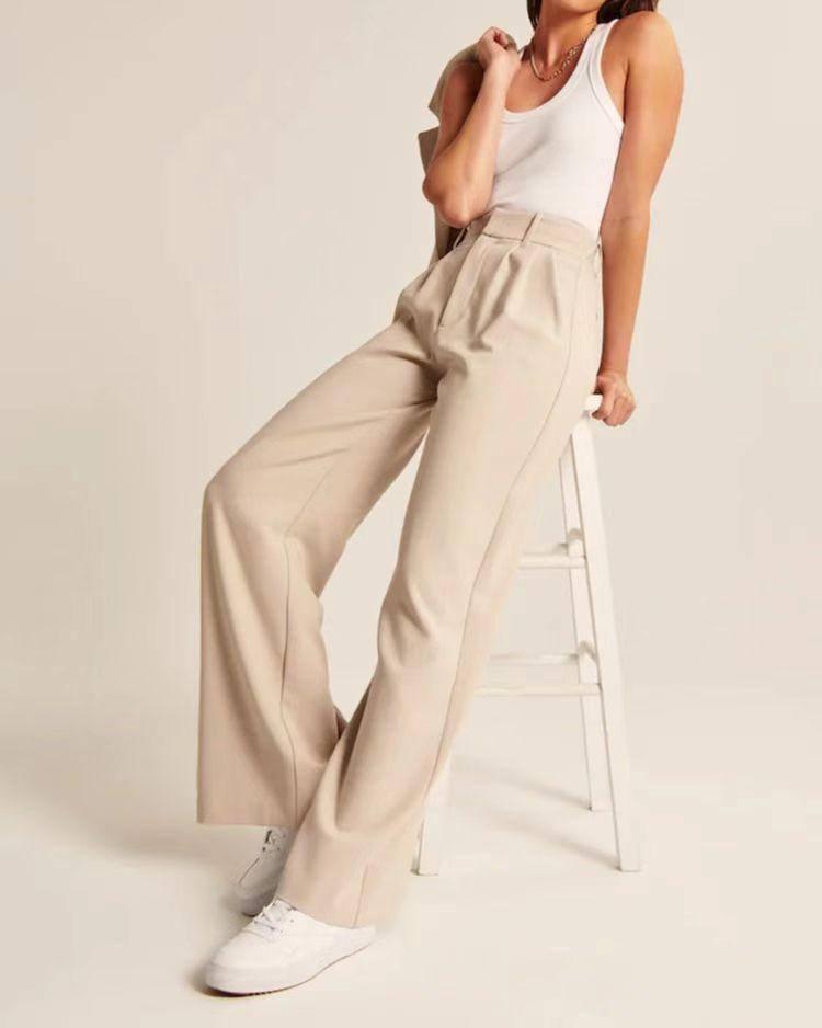 High Waist Straight Trousers With Pockets Wide Leg Casual-3