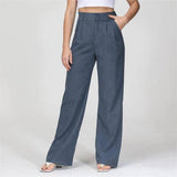 High Waist Straight Trousers With Pockets Wide Leg Casual-Slabstone Gray-7