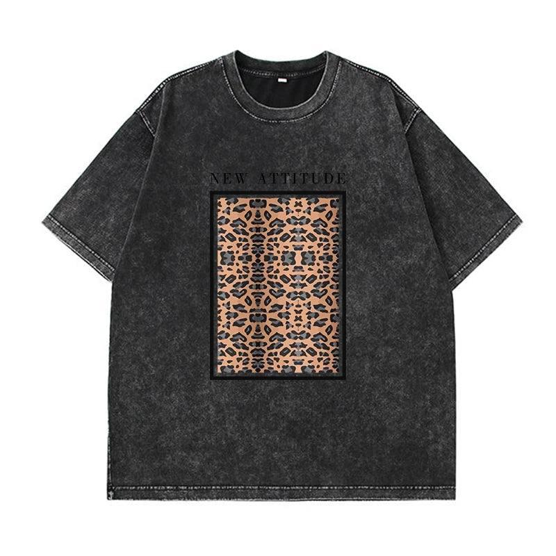 Hirsionsan Acid Washed T Shirt Women Vintage Cotton T-shirts-Black 8-14