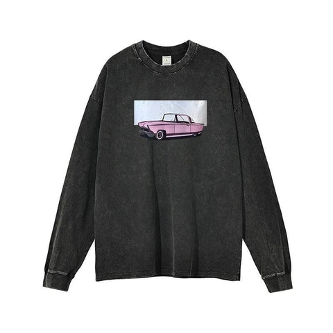 Hirsionsan Acid Washed T Shirt Women Vintage Cotton T-shirts-601Black8-23