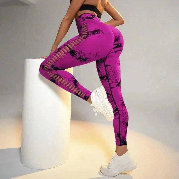 Hollow Tie Dye Printed Yoga Pants High Waist Butt Lift-8