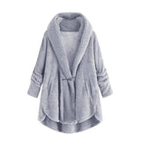 Hooded solid color casual jacket with horn button plush top-Grey-3