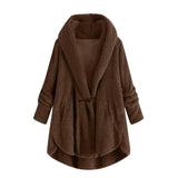 Hooded solid color casual jacket with horn button plush top-Brown-7