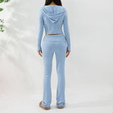 Hoodie Suit Women Leisure Sexy Zip Long Sleeve Sweater And-Blue trousers-3