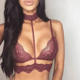 Hot Sexy Women Crop Tops Lace Choker Sheer Bralette Bustier-A-2