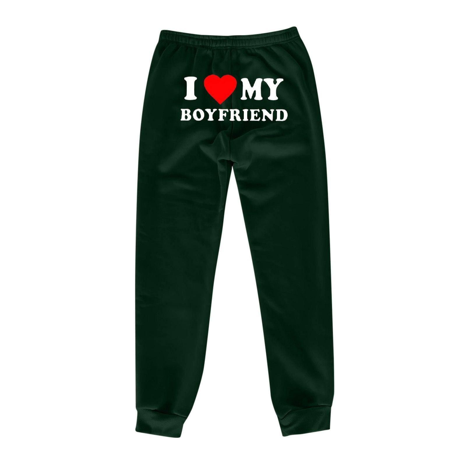 I Love MY BOYFRIEND Printed Trousers Casual Sweatpants Men-Green Back Picture-10