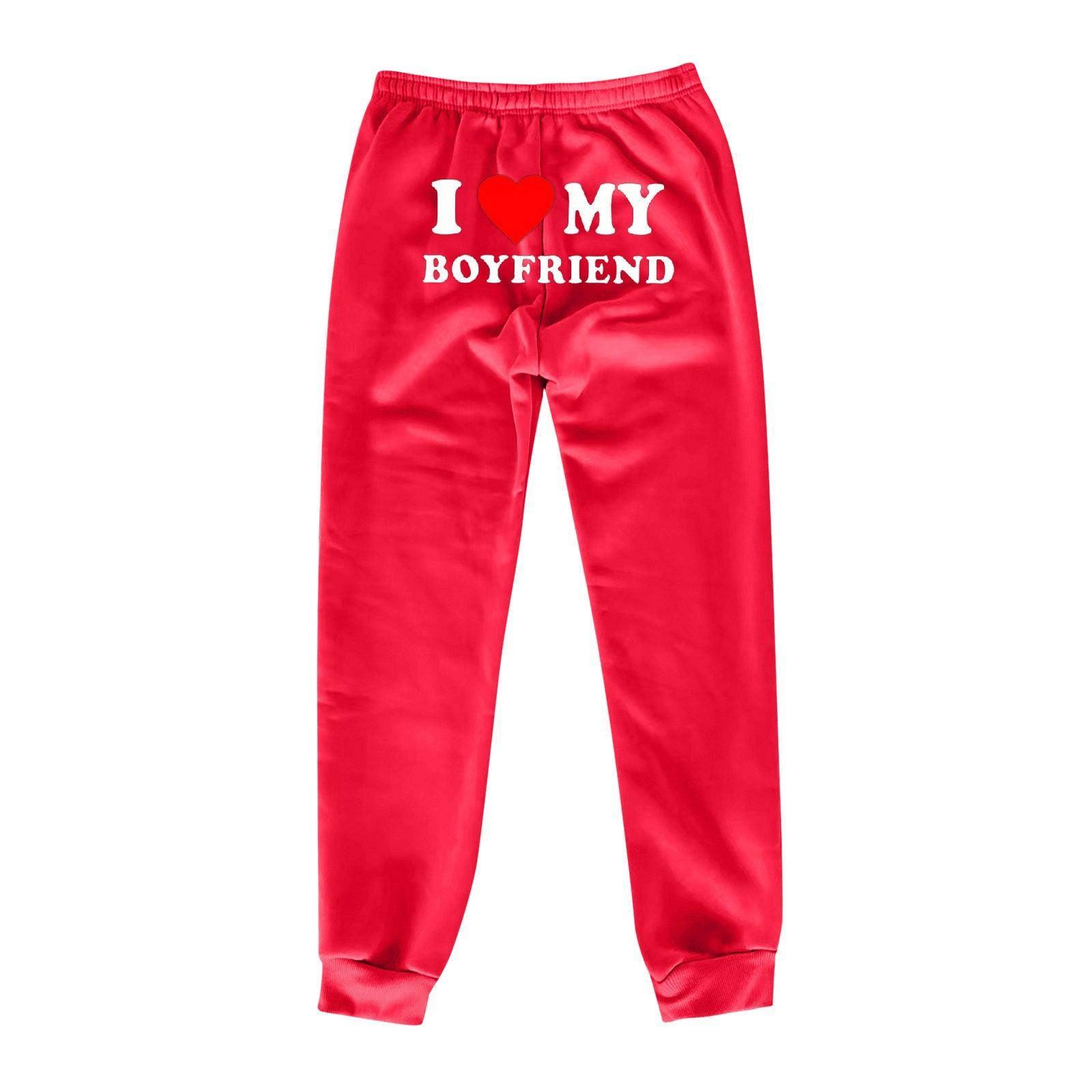 I Love MY BOYFRIEND Printed Trousers Casual Sweatpants Men-Red Back Picture-11