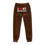 I Love MY BOYFRIEND Printed Trousers Casual Sweatpants Men-Dark Coffee Color Back Picture-13