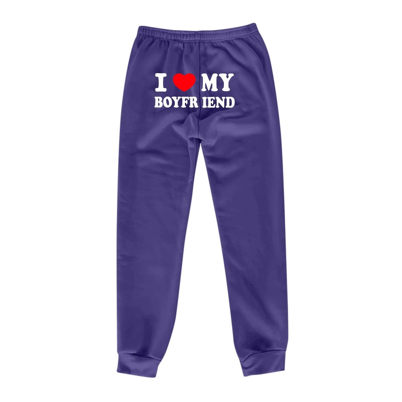 I Love MY BOYFRIEND Printed Trousers Casual Sweatpants Men-Dark Purple Back Picture-15
