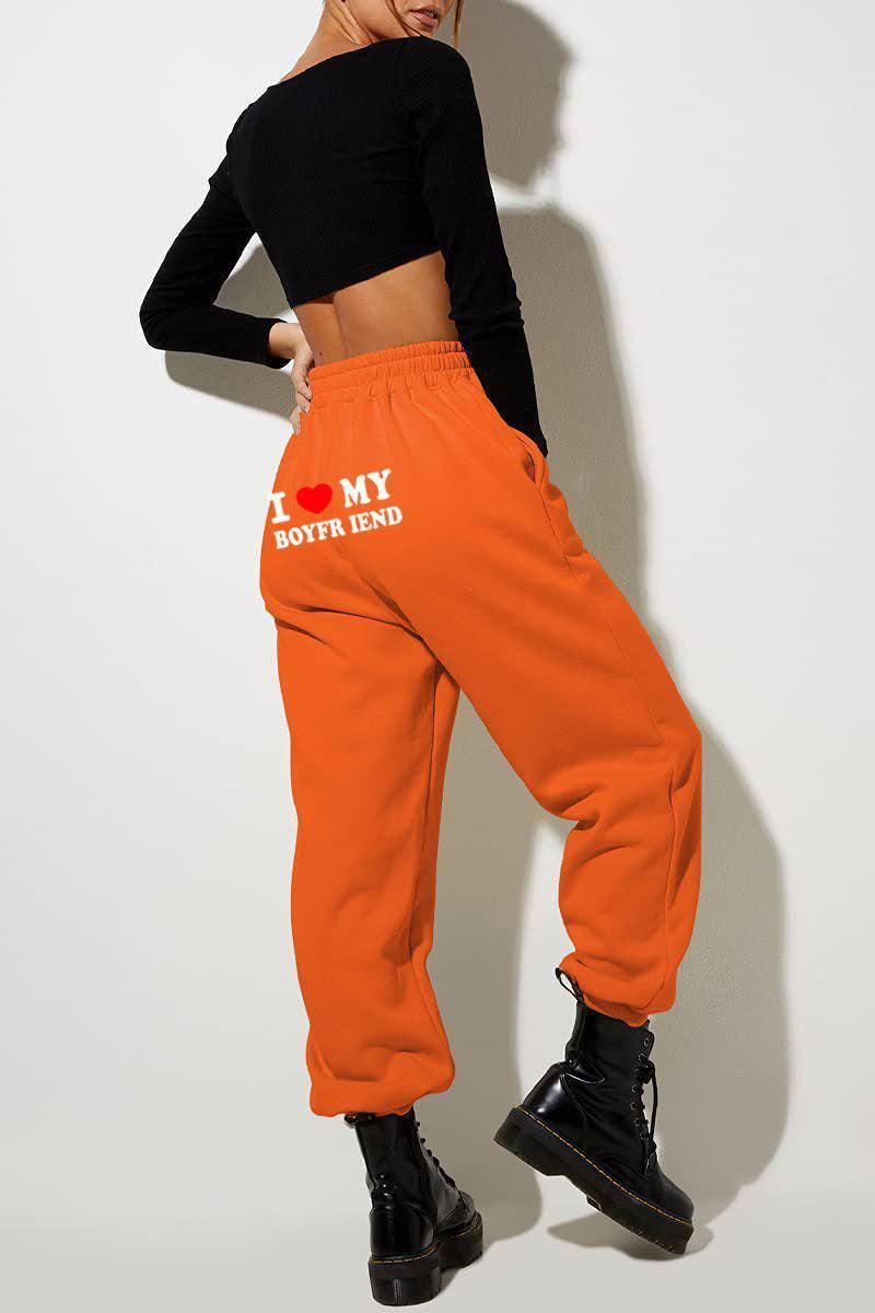I Love MY BOYFRIEND Printed Trousers Casual Sweatpants Men-Orange Back Picture-4