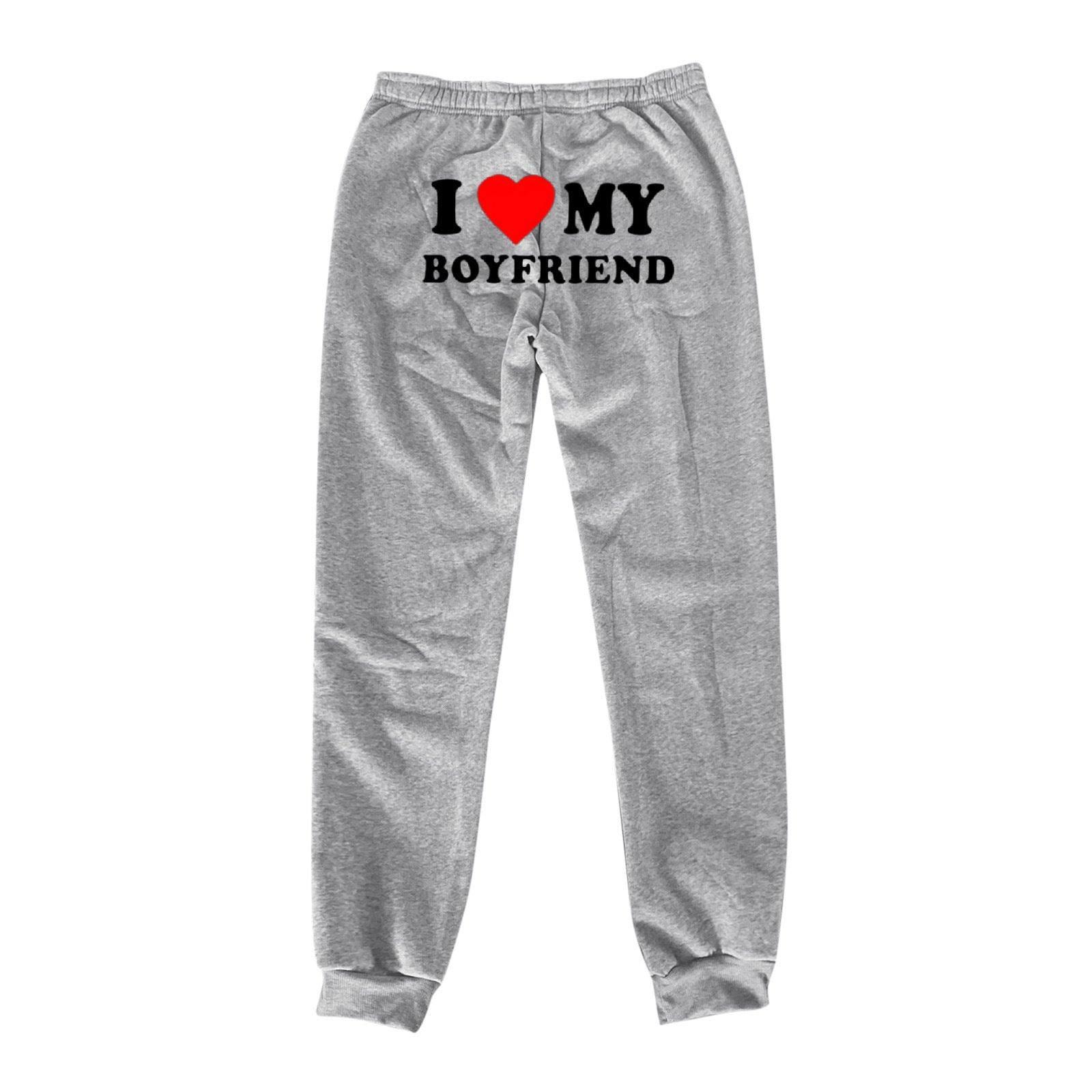 I Love MY BOYFRIEND Printed Trousers Casual Sweatpants Men-Light Gray Back Picture-9