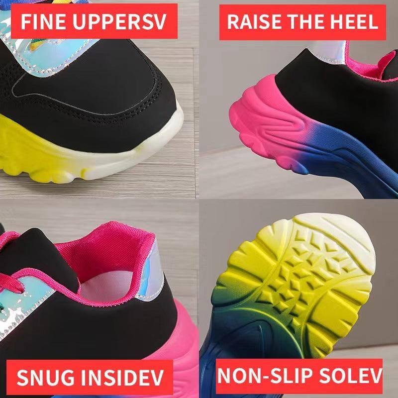 INS Style Rainbow Color Sports Shoes For Women Thick Bottom Lace-up Sneakers Fashion Casual Lightweight Running Walking Shoes-6