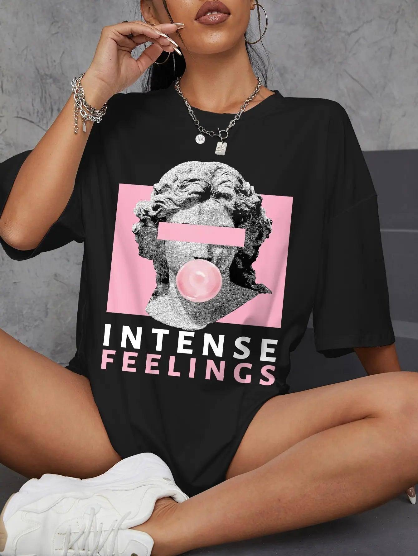 INTENSE FEELINGS Street Hip Hop Female T-Shirts Loose-1