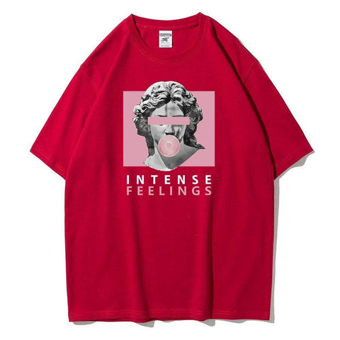 INTENSE FEELINGS Street Hip Hop Female T-Shirts Loose-Red-11