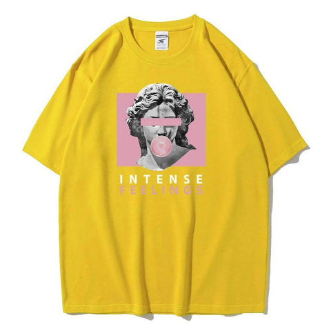 INTENSE FEELINGS Street Hip Hop Female T-Shirts Loose-Yellow-12