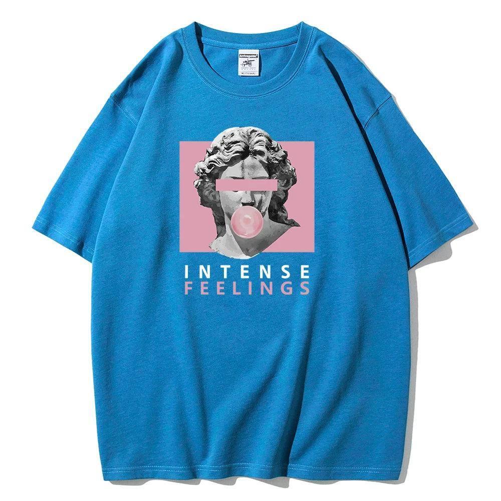 INTENSE FEELINGS Street Hip Hop Female T-Shirts Loose-Light Blue-16