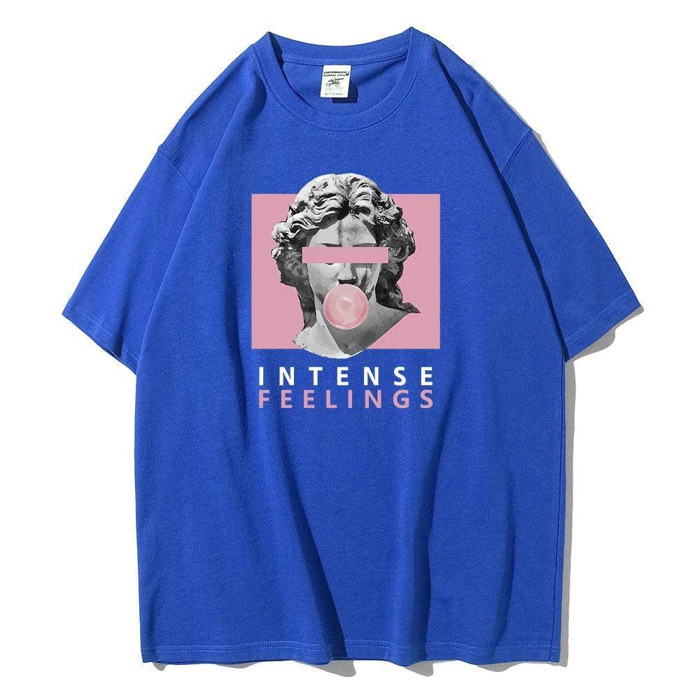 INTENSE FEELINGS Street Hip Hop Female T-Shirts Loose-Blue-17