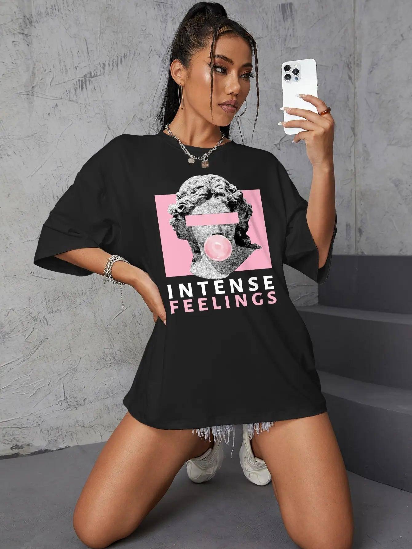 INTENSE FEELINGS Street Hip Hop Female T-Shirts Loose-4
