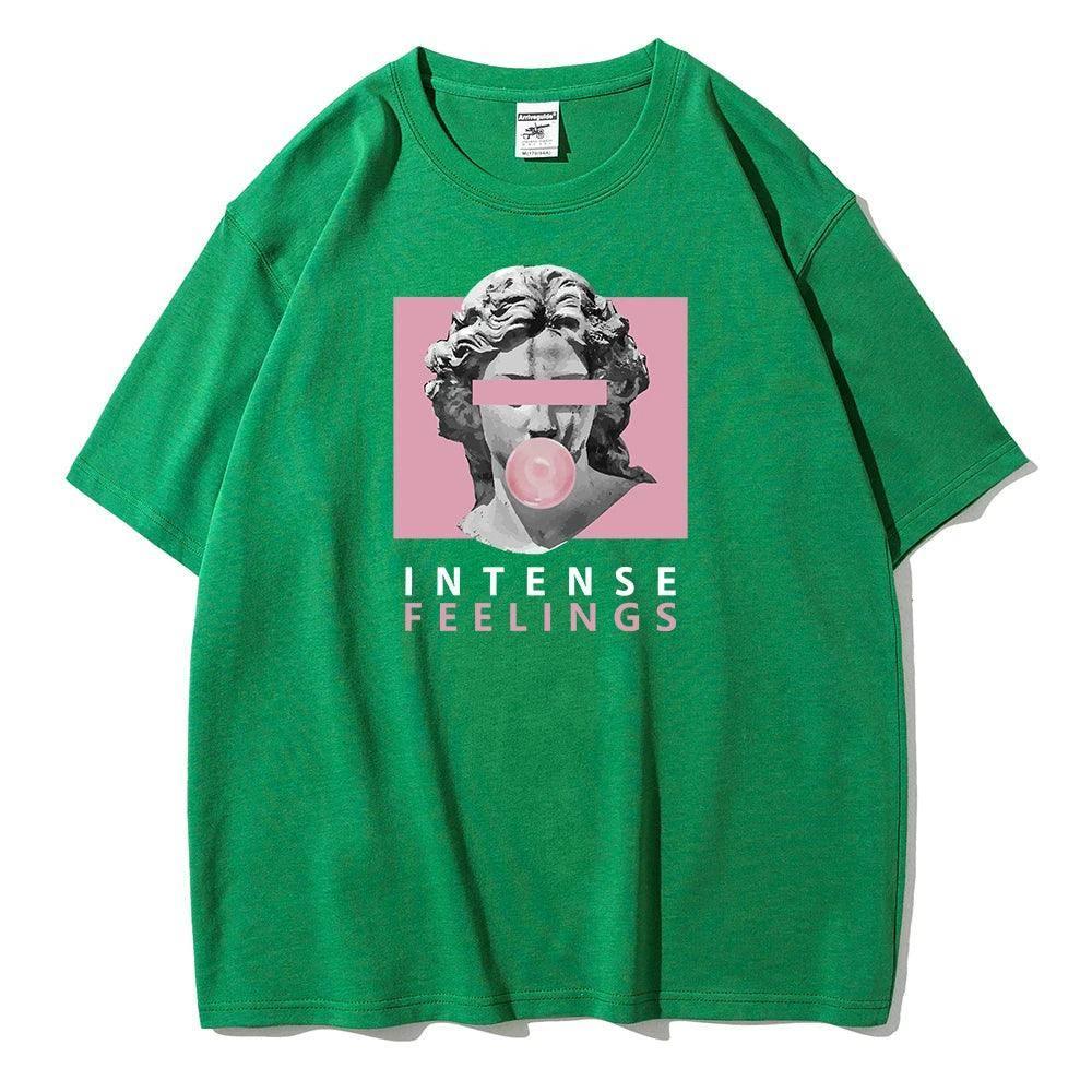 INTENSE FEELINGS Street Hip Hop Female T-Shirts Loose-Green-9