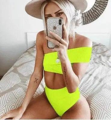 Irregular high waist bikini-Green-3