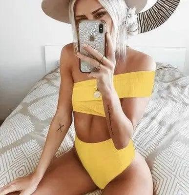 Irregular high waist bikini-Yellow-8