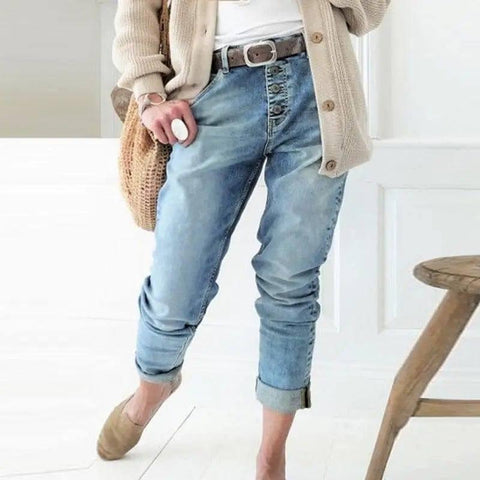 Jeans Women's Jeans Beaded Fashion Jeans Breasted Straight-1