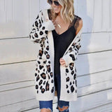 Knit Cardigan Sweater Tricolor Leopard Sweater-White-1