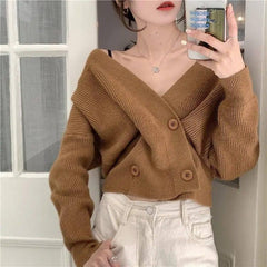 Knit Sweater Loose Lazy Style Sweater-Coffee-1