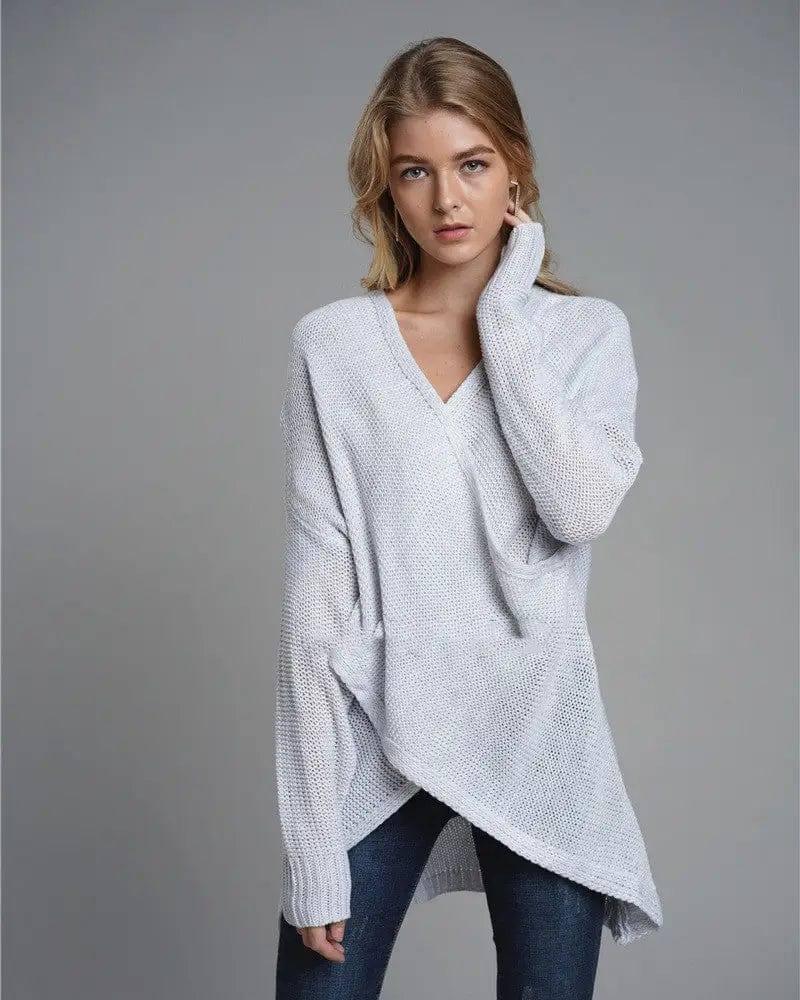 Knit Sweater Pullover Sweater Women's Clothing-Grey-4