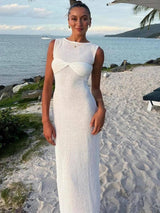 Knitted Ruched Maxi Dress - Sleeveless Summer Beachwear Maxi Dresses LOVEMI   