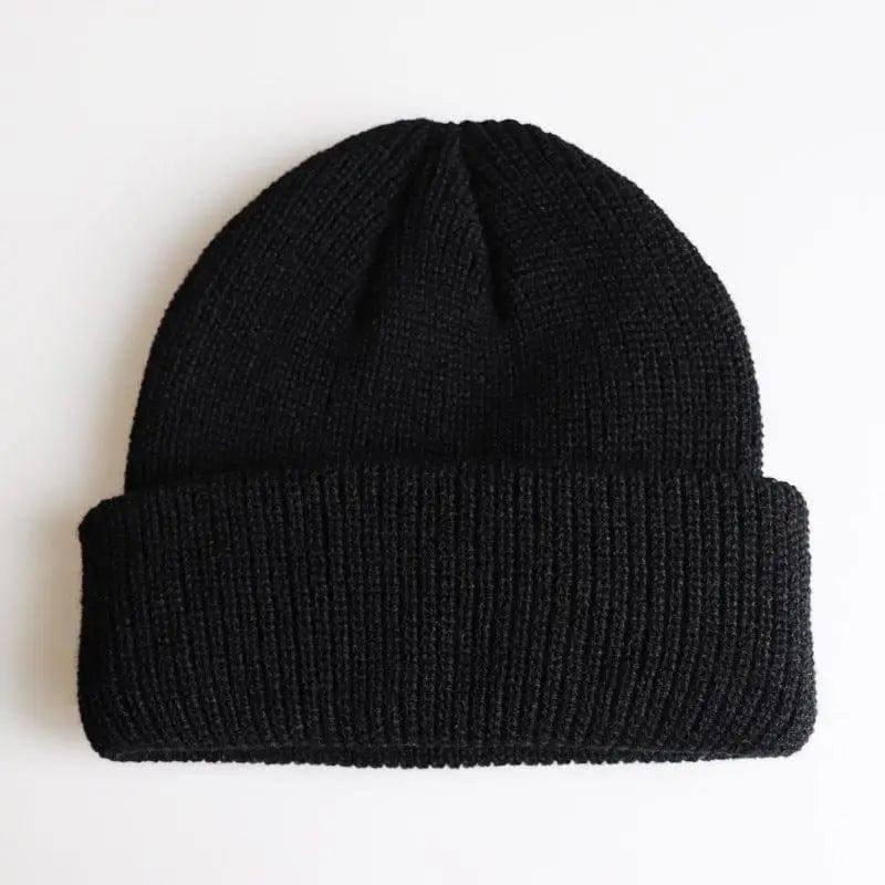 Knitted Woolen Cap Men And Women Melon Leather Cap-Black-7