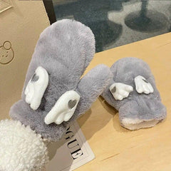 Korean Style Cute Moving Wings Gloves For Women Autumn And-Gray-4