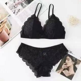 Lace Bra And French Lingerie Set-Black-4