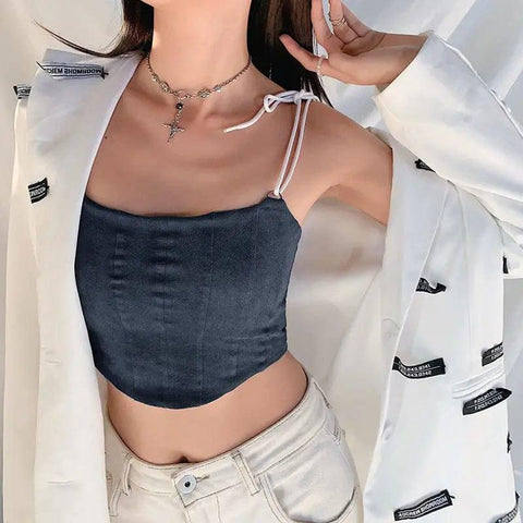 Lace Up Corset Crop Tops Women Plush Sleeveless Backless-5