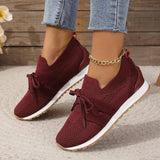 Lace Up Mesh Flats Shoes For Women Breathable Casual-Red-2