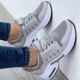 Lace Up Sneakers Women Wedge Heel Running Sports Shoes-Grey-1