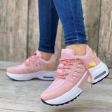Lace Up Sneakers Women Wedge Heel Running Sports Shoes-Pink-6