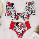 Ladies High Waist Ruffle Swimsuit Bikini-Redbottomprinting-1