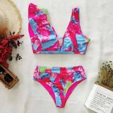 Ladies High Waist Ruffle Swimsuit Bikini-Colorful-5