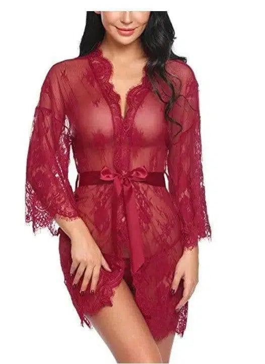 Ladies sexy kimono-style lingerie-Winered-2