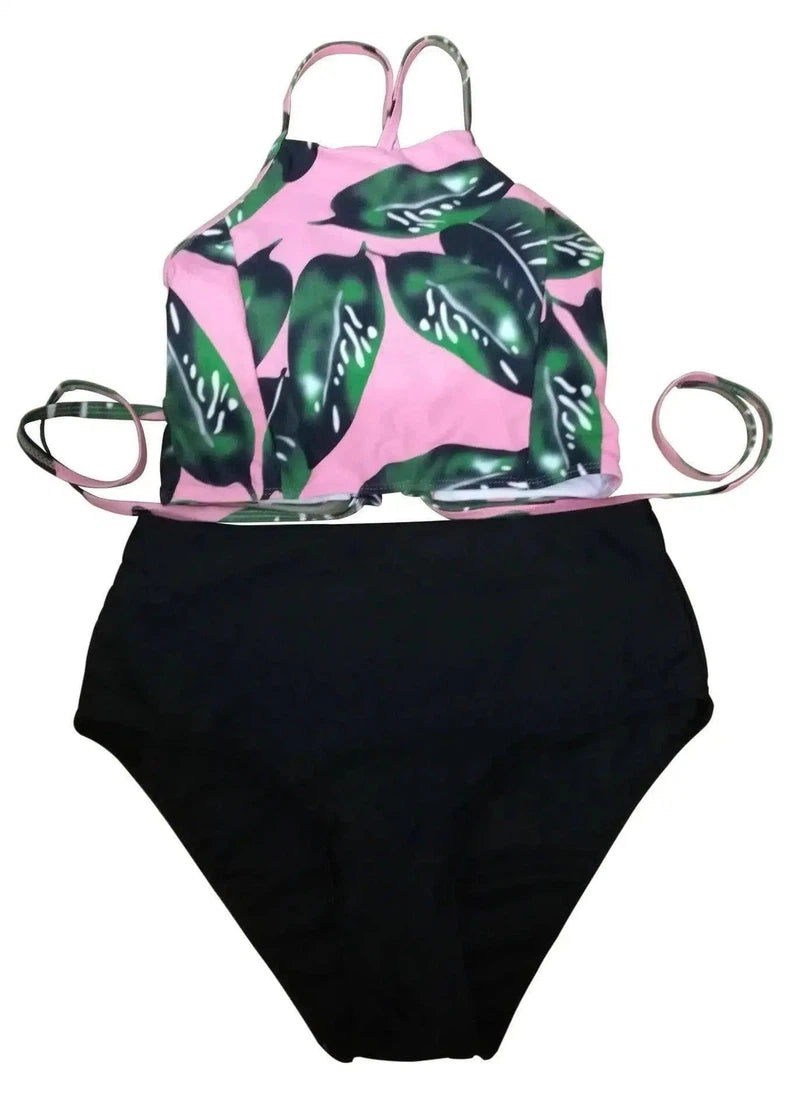 ladies split wave stripe swimsuit two piece size wear-M-5