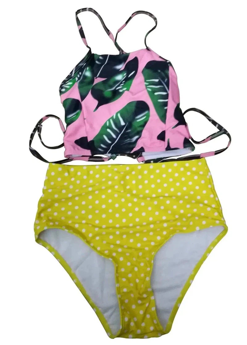 ladies split wave stripe swimsuit two piece size wear-S-8