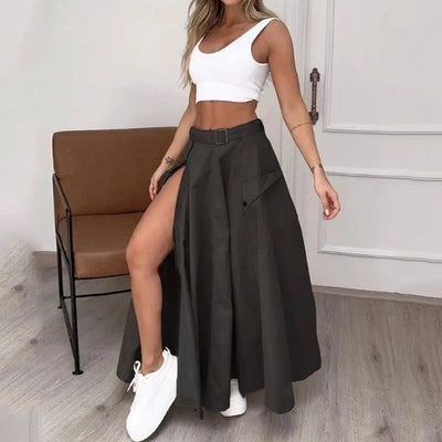 Ladies Suit Summer New Sleeveless Solid Color Slit Two-piece Set-2