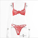 Ladies Underwire Lace Lingerie Suit Fashion-Red-15