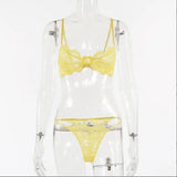 Ladies Underwire Lace Lingerie Suit Fashion-Yellow-5